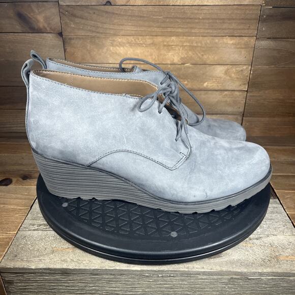 Dansko Womens Size 11-11.5 Cadee Gray Leather Ankle Lace Up Wedge Booties - Picture 1 of 10